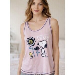 Peanuts Snoopy Daisy Graphic Tank Top Soft Pink Sleep Lounge Pajama Womens M NWT